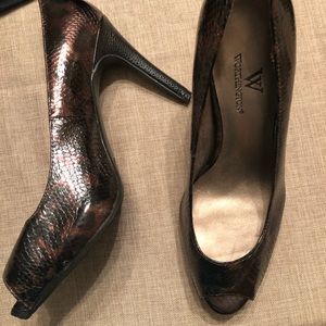 Snake Print Peep Toe Heels